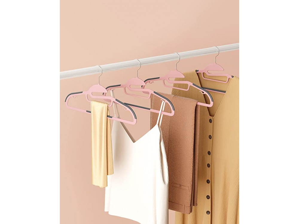 Songmics S-Shaped Clothes Hangers Set of 50pcs with Swivel Hook, Heavy-Duty Plastic & Non-Slip, Pink and Dark Gray