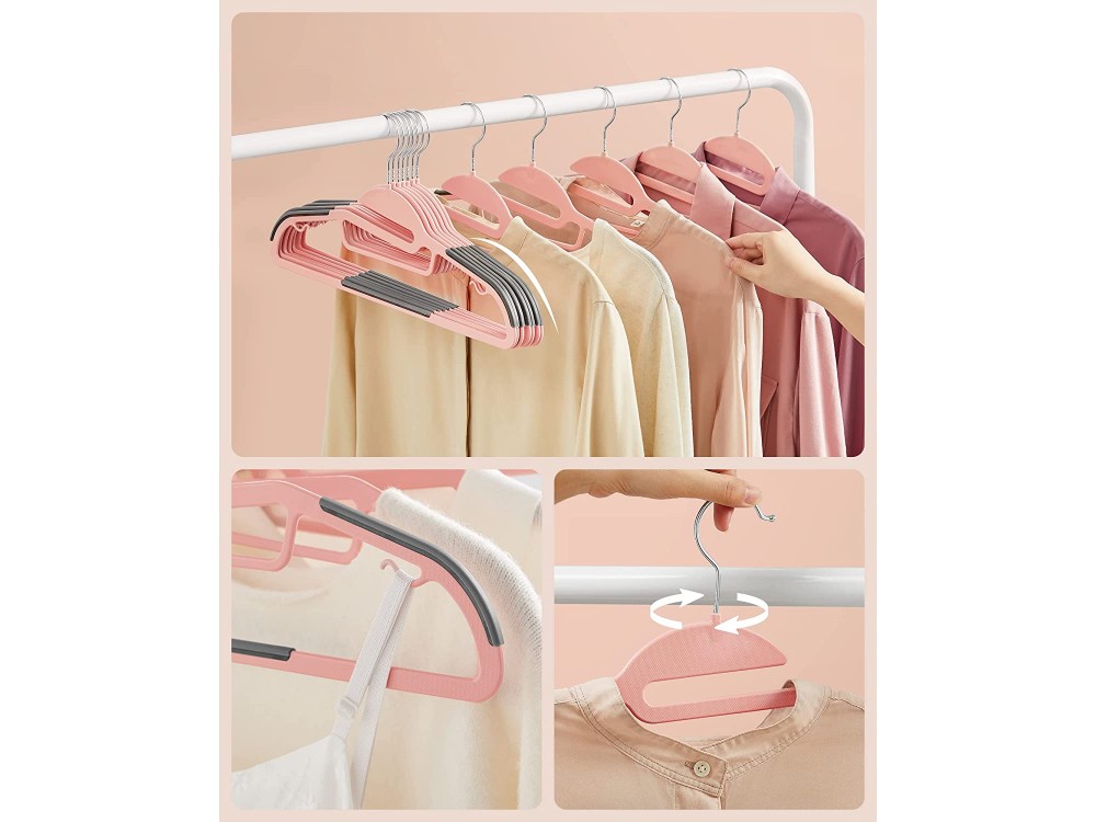 Songmics S-Shaped Clothes Hangers Set of 50pcs with Swivel Hook, Heavy-Duty Plastic & Non-Slip, Pink and Dark Gray