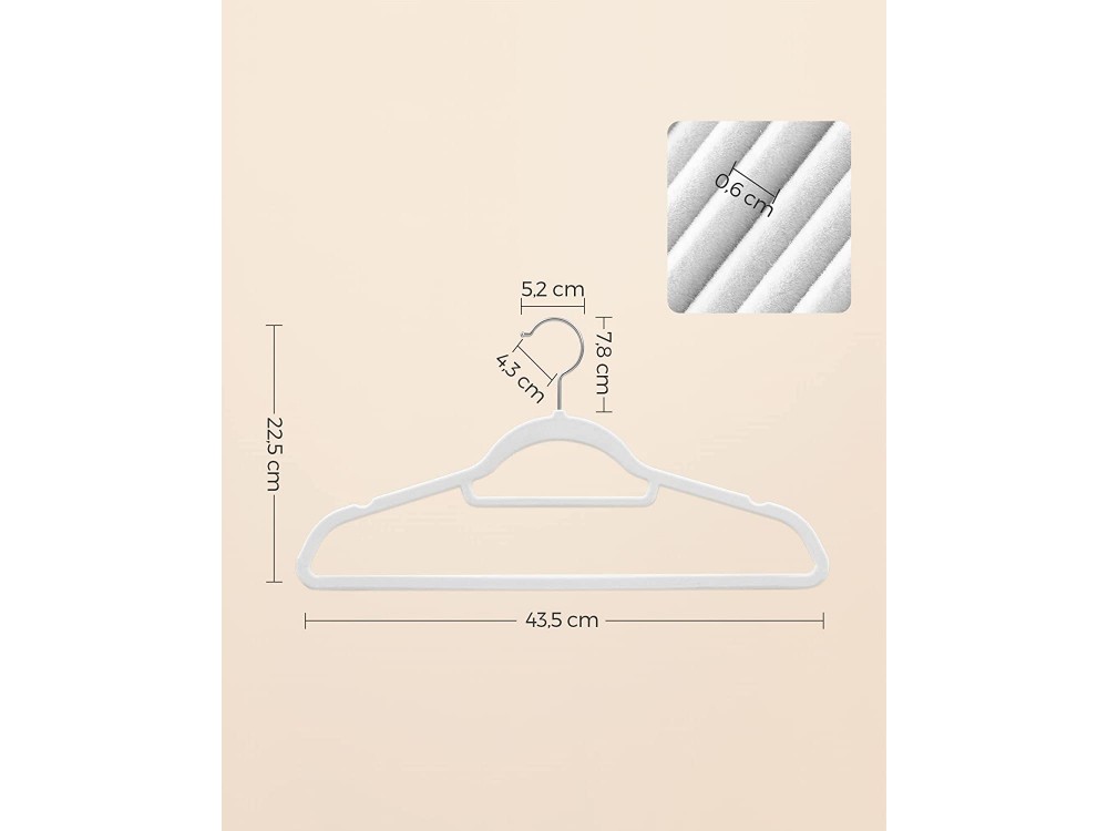 Songmics Velvet Clothes Hangers, Set of 20pcs, With Rotating Hook, White