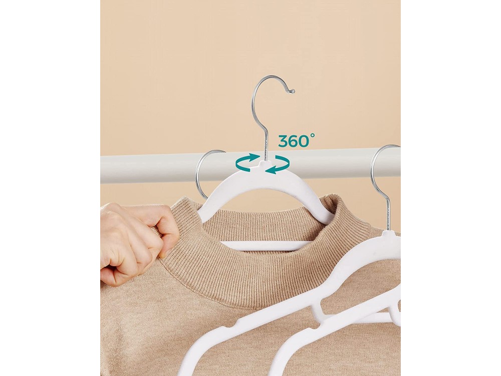 Songmics Velvet Clothes Hangers Set of 50pcs with Rotating Hook, White