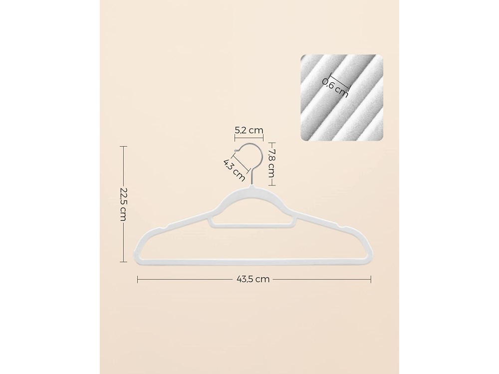 Songmics Velvet Clothes Hangers Set of 50pcs with Rotating Hook, White