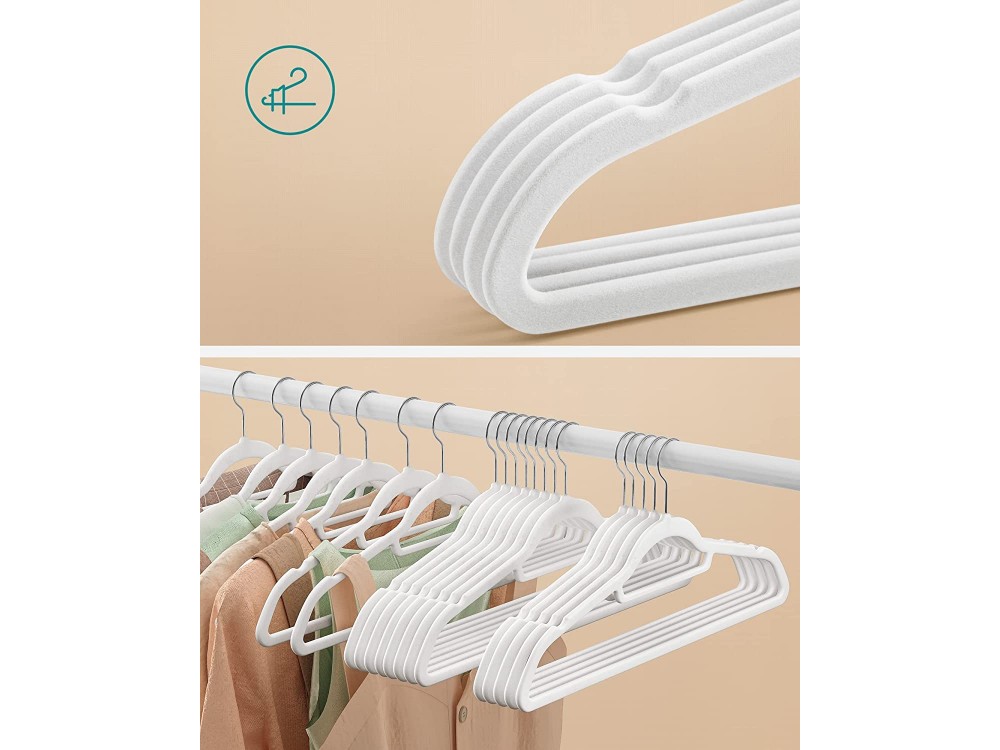 Songmics Velvet Clothes Hangers Set of 50pcs with Rotating Hook, White