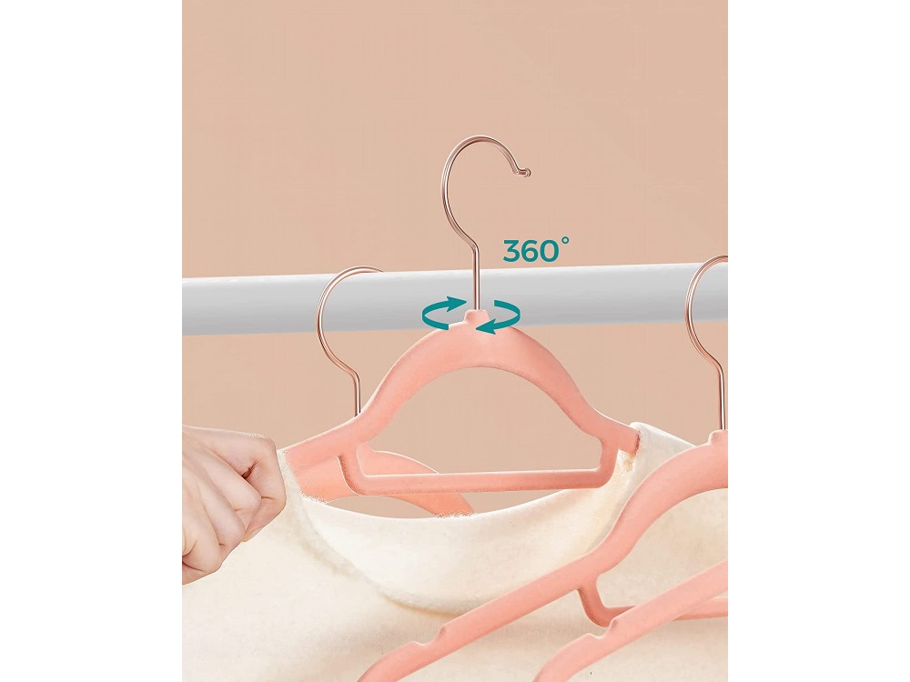 Songmics Velvet Clothes Hangers Set of 50pcs with Rose Gold Swivel Hook, Light Pink