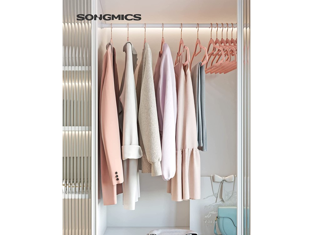 Songmics Velvet Clothes Hangers Set of 50pcs with Rose Gold Swivel Hook, Light Pink