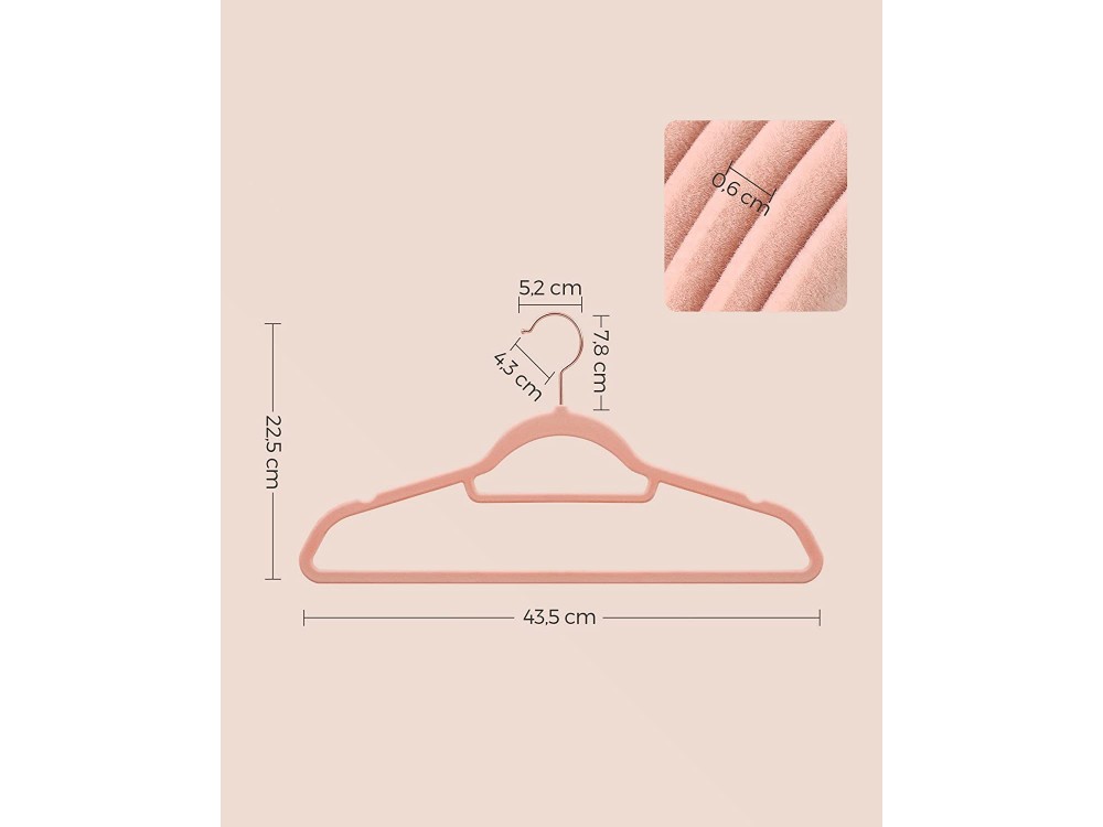 Songmics Velvet Clothes Hangers Set of 50pcs with Rose Gold Swivel Hook, Light Pink