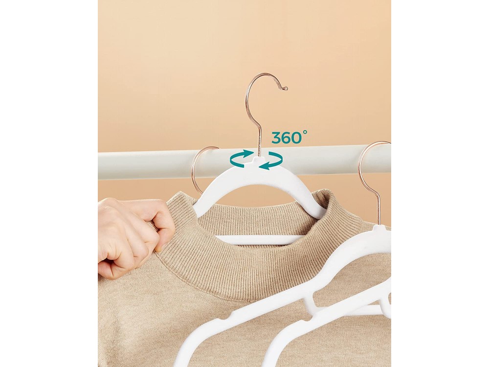 Songmics Velvet Clothes Hangers, Set of 50pcs, With Rose Gold Rotating Hook, White