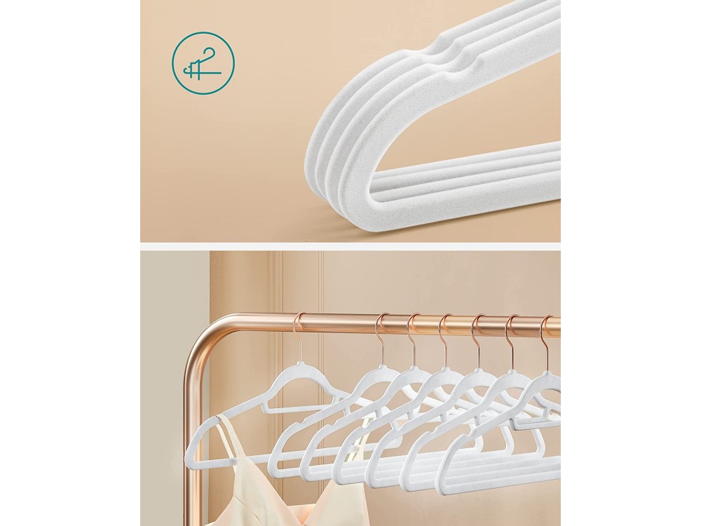 Songmics Velvet Clothes Hangers, Set of 50pcs, With Rose Gold Rotating Hook, White