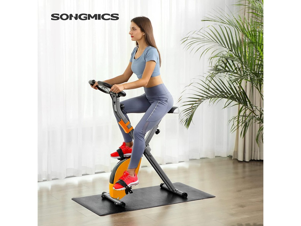 Songmics Magnetic Exercise Bike Upright Folding, Set with Floor Mat