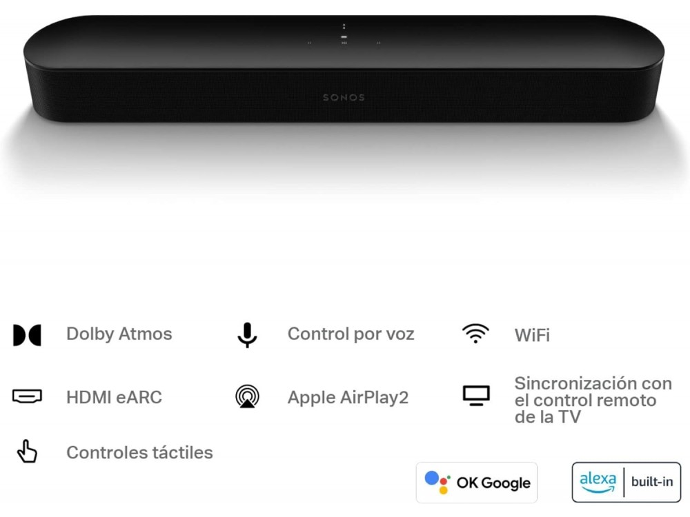Sonos Beam (Gen 2) Soundbar 2.0 80W με Dolby Atmos, Μαύρο