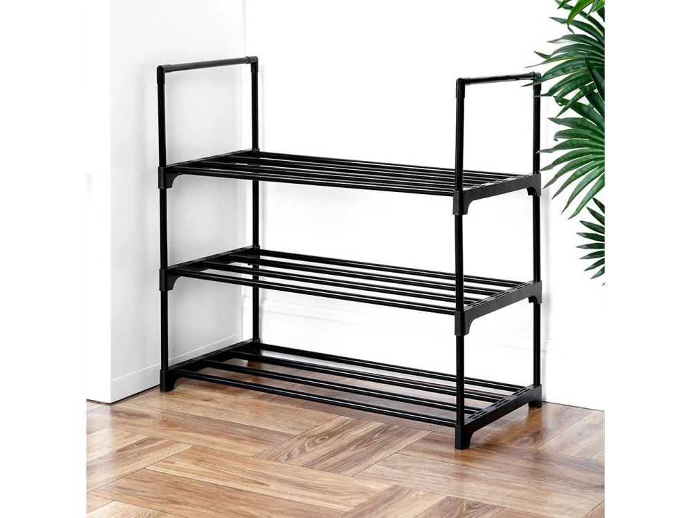 Vilde Metal Shoe Rack with 3 Shelves 57x28x55cm, Black