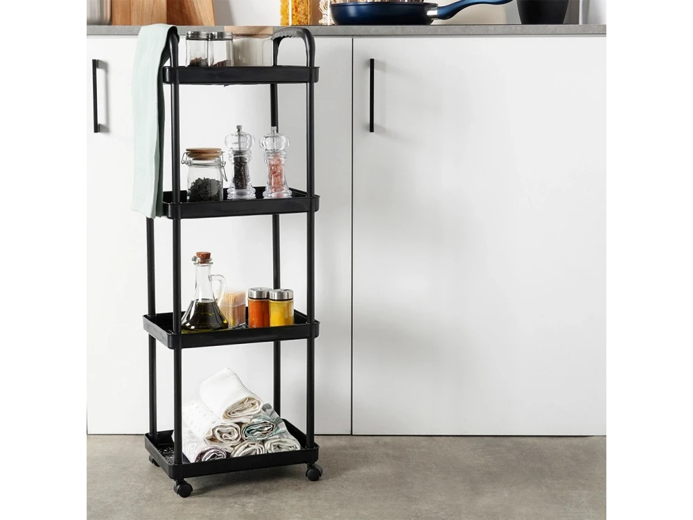 Vilde Trolley / Storage Rack with 4 Shelves 86x30x21cm, Black