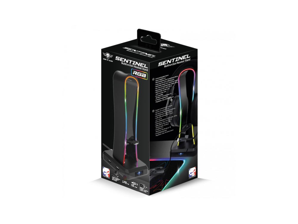 Spirit Of Gamer Sentinel Multi Function Headphone Stand & Hanger RGB, Βάση / Stand για Headset / Ακουστά & 4*USB Hub