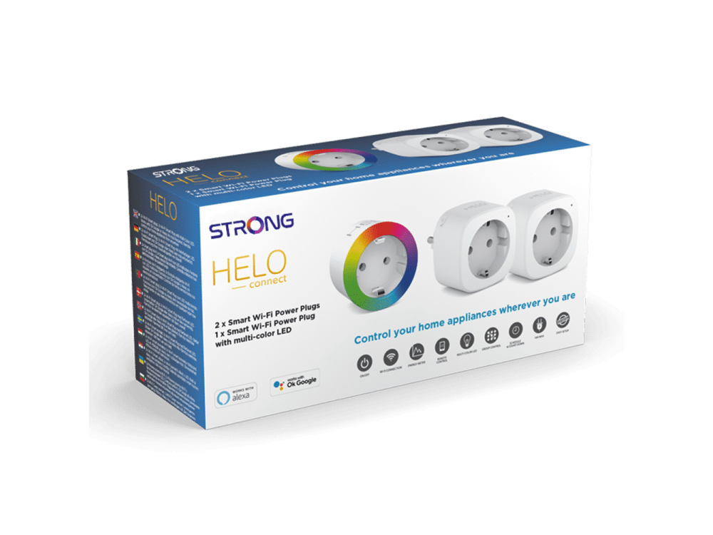 Strong Helo Έξυπνη Πρίζα Wi-FI ΚΙΤ των 3 με 2*Helo Plug + 1*Helo Plug με RGB LED συμβατή με Alexa & Google, (Δεν χρειάζεται Hub)