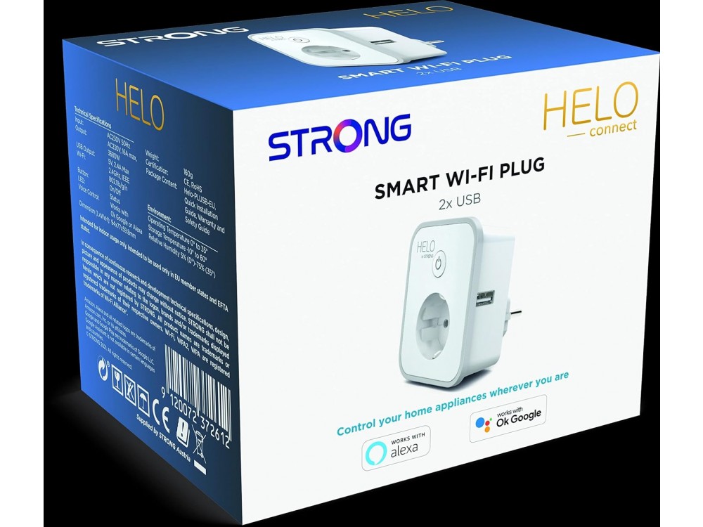 Strong Helo Smart Plug Wi-FI with 2 * USB Charging Ports,  compatible with Alexa & Google Home, 16Α (It doesn't need Hub)