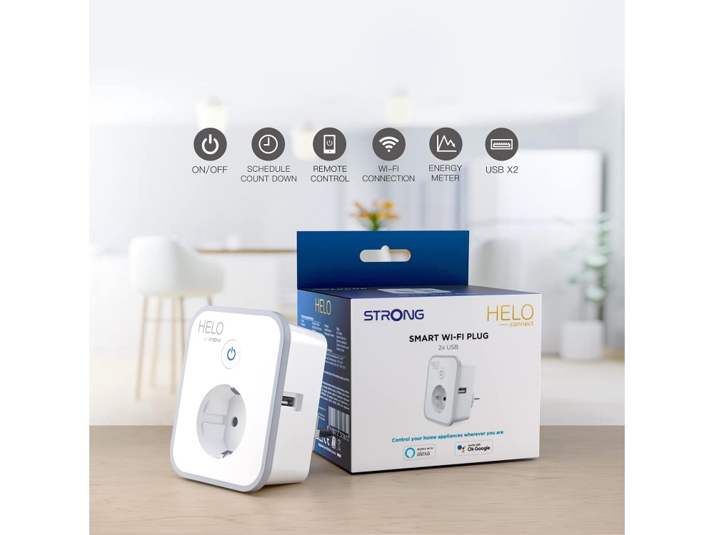 Strong Helo Smart Plug Wi-FI with 2 * USB Charging Ports,  compatible with Alexa & Google Home, 16Α (It doesn't need Hub)