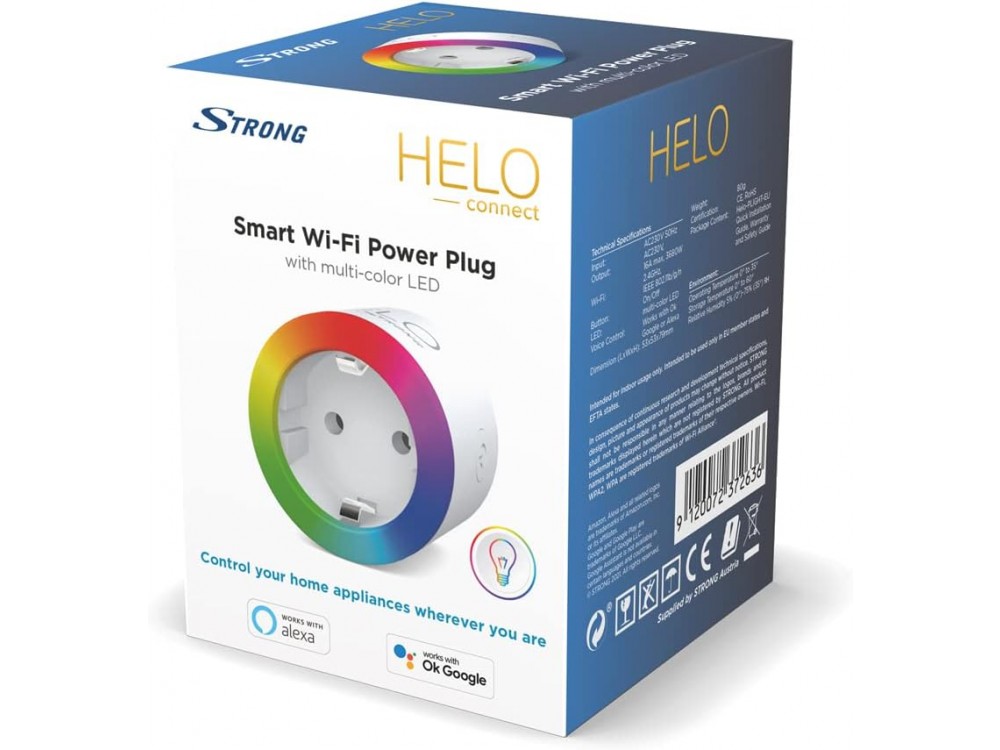 Strong Helo Έξυπνη Πρίζα Wi-FI με RGB LED Light, compatible with Alexa & Google Home, 16Α (It doesn't need Hub)