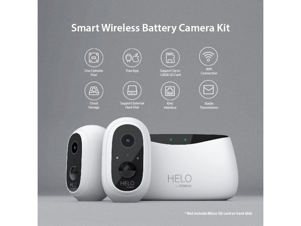 Strong Helo KIT 2 Wireless Cameras 2K with Center, Full HD with Night Vision Function, Motion Detection & App Control