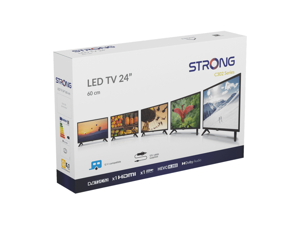 Strong TV 24" HD LED TV with Dolby Audio Support & 12V Supply