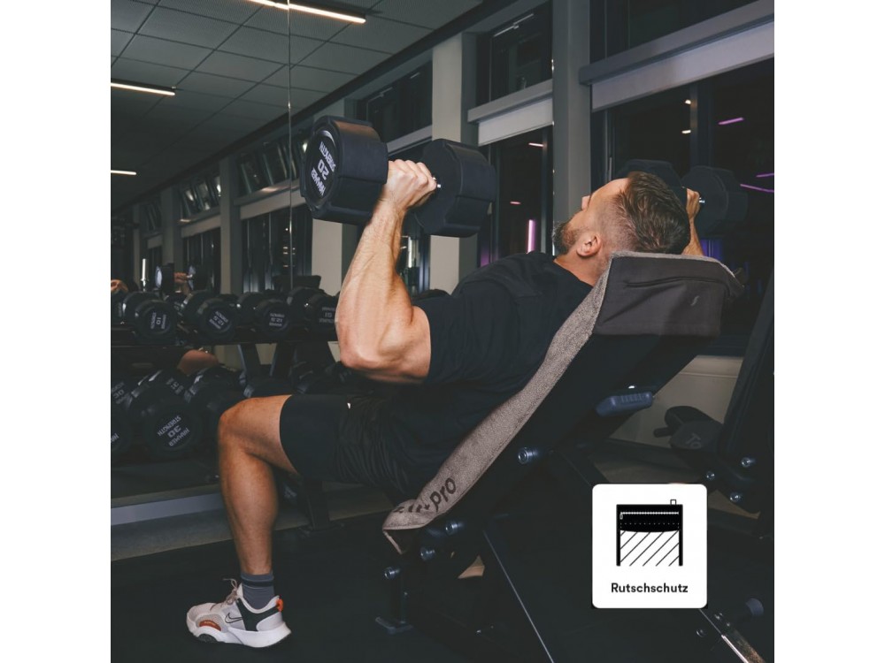 Stryve Towell+ Pro Sports Towel 105 x 42.5cm, Gym Towel with Magnetic Clip & Storage Pocket, Hazel Beige