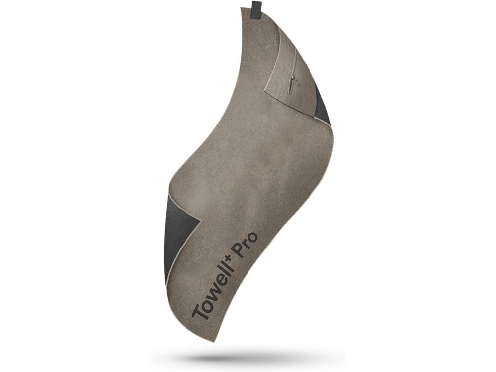 Stryve Towell+ Pro Sports Towel 105 x 42.5cm, Gym Towel with Magnetic Clip & Storage Pocket, Hazel Beige