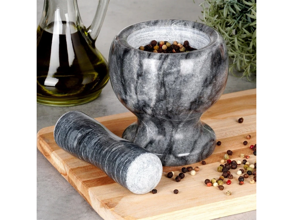 Vilde Mortar and Pestle Set Made of Natural Granite, 11cm Diameter, Granite Black