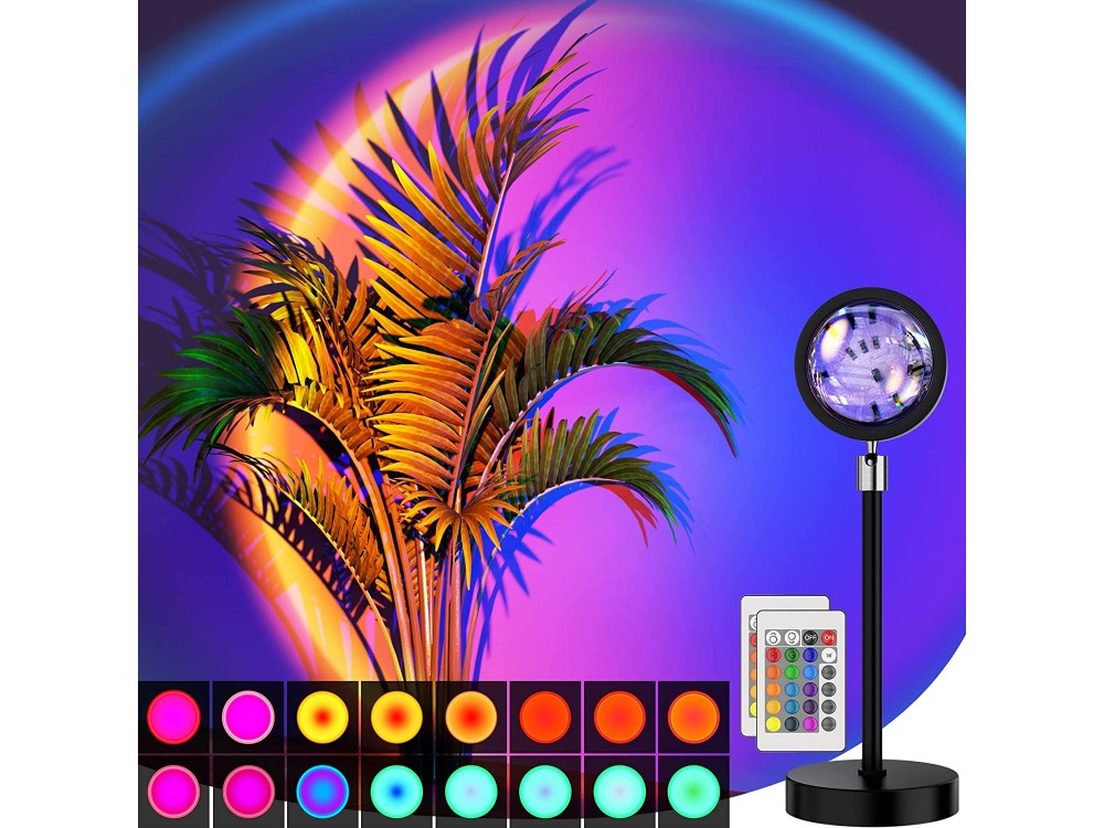 Bestope Sunset Lamp Projection Led Lights with Remote, Διακοσμητικό Φωτιστικό 16 Χρωμάτων, 360° Rotation Rainbow Lights, 4 Modes