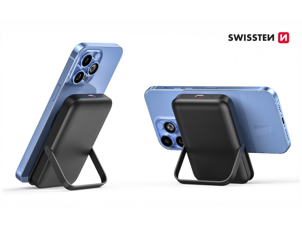 Swissten 10K Μαγνητικό Power Bank 10.000mAh Qi2 Certified 15W MagSafe iPhone, Black