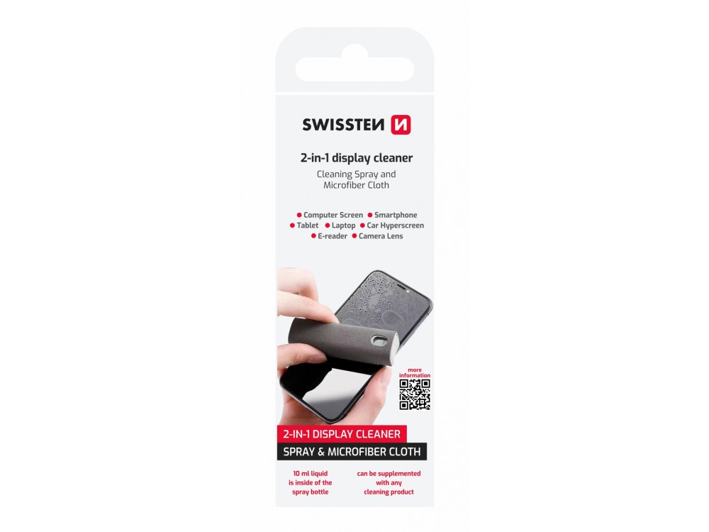 Swissten 2-in-1 Screen Cleaner 10ml Microfiber Cloth, Grey
