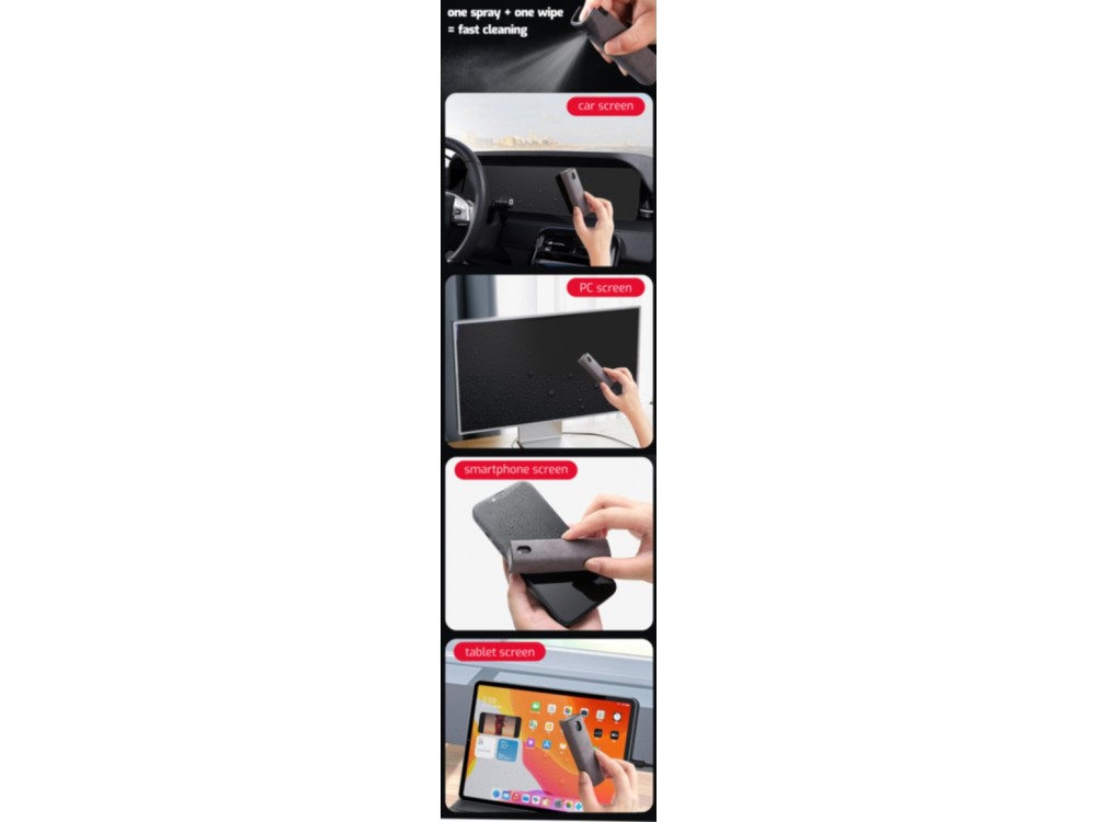 Swissten 2-in-1 Screen Cleaner 10ml Microfiber Cloth, Grey