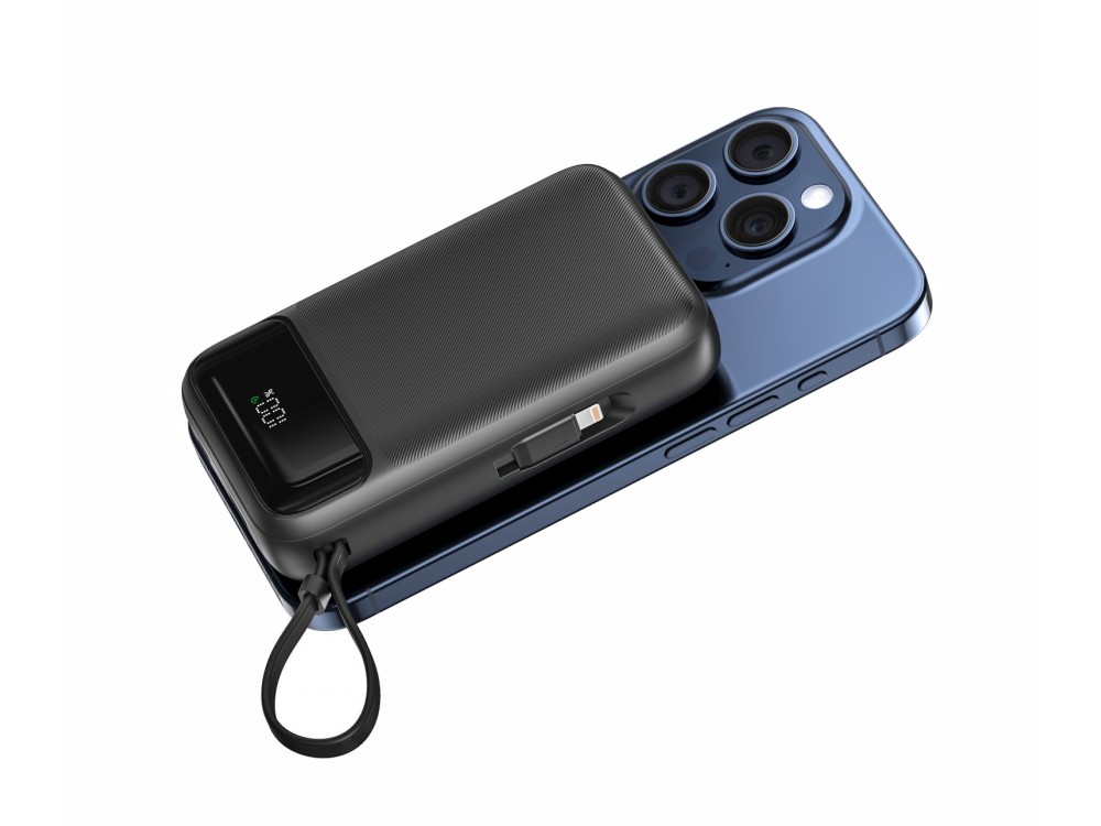 Swissten 20K Magnetic Power Bank 20,000mAh Qi2 Certified 15W MagSafe iPhone & 2 Built-in USB-C & Lightning Cables, Black