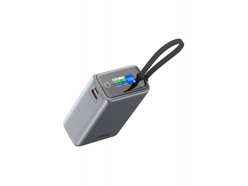 Swissten 25000 100W USB-C Power Bank 25.000mAh με Digital Display & PD3.0 + PPS + SCP + Ενσωματωμένο Καλώδιο Type-C, GREY