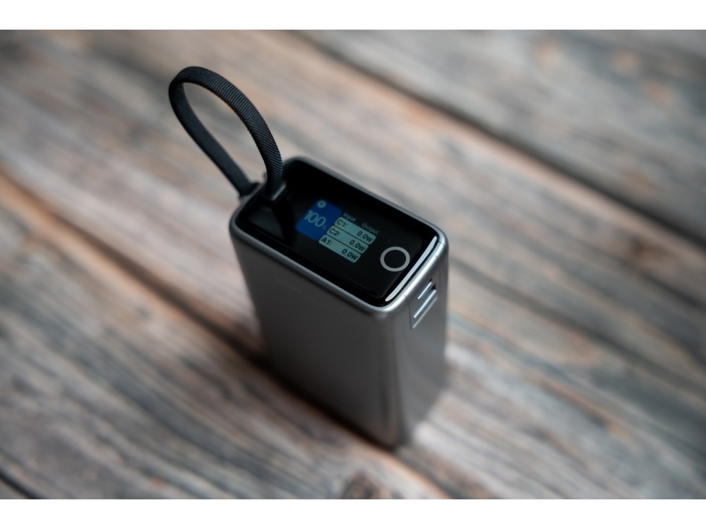 Swissten 25000 100W USB-C Power Bank 25.000mAh με Digital Display & PD3.0 + PPS + SCP + Ενσωματωμένο Καλώδιο Type-C, GREY