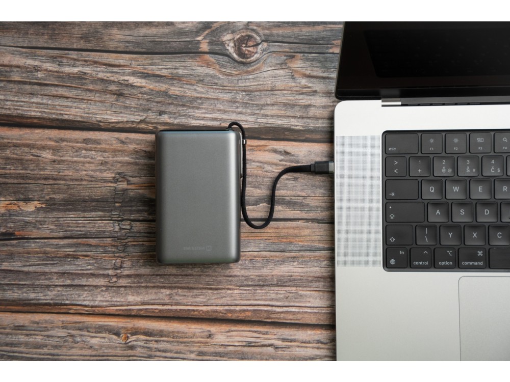 Swissten 25000 100W USB-C Power Bank 25.000mAh με Digital Display & PD3.0 + PPS + SCP + Ενσωματωμένο Καλώδιο Type-C, GREY