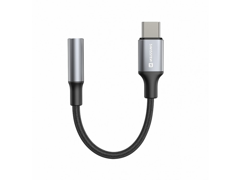 Swissten 3.5mm AUX Female Audio Αντάπτορας σε Type-C 15cm 3.5mm Audio Jack Female to Type-C Male με Νάυλον Ύφανση, Black