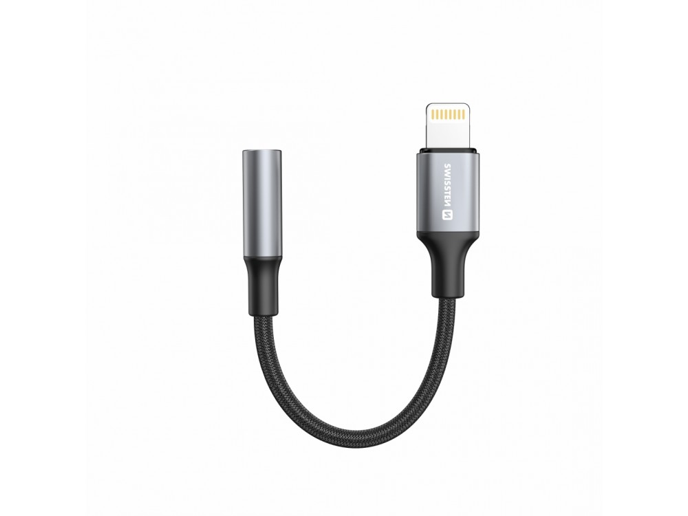 Swissten 3.5mm AUX Female Audio Adapter to Lightning for Apple iPhone / iPad / iPod MFi, with Nylon Weave, Black