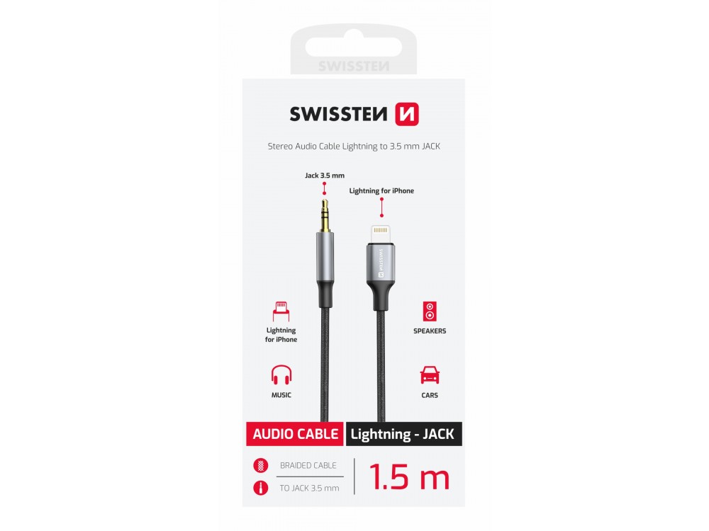 Swissten 3.5mm AUX Male Audio Adapter to Lightning for Apple iPhone / iPad / iPod