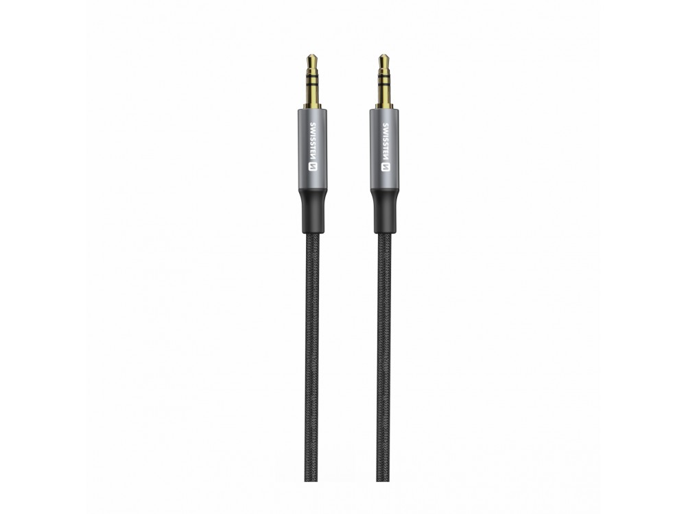 Swissten Audio AUX Cable 1.5m. Gold Plated with Nylon Braid 3.5mm, Black