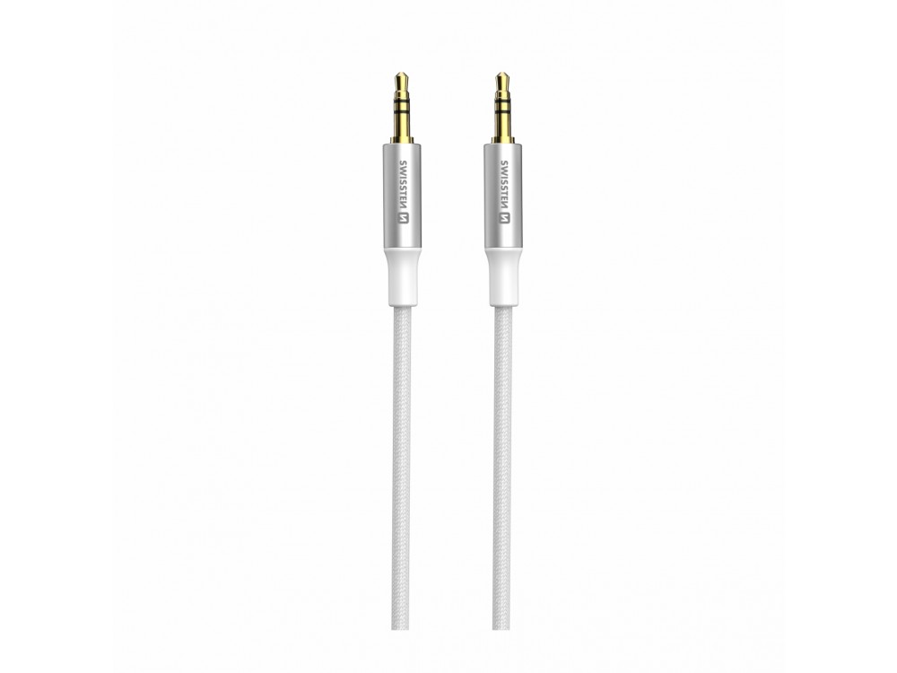 Swissten Audio AUX Καλώδιο 1,5μ. Επιχρυσωμένο με Νάυλον Ύφανση 3.5mm, White