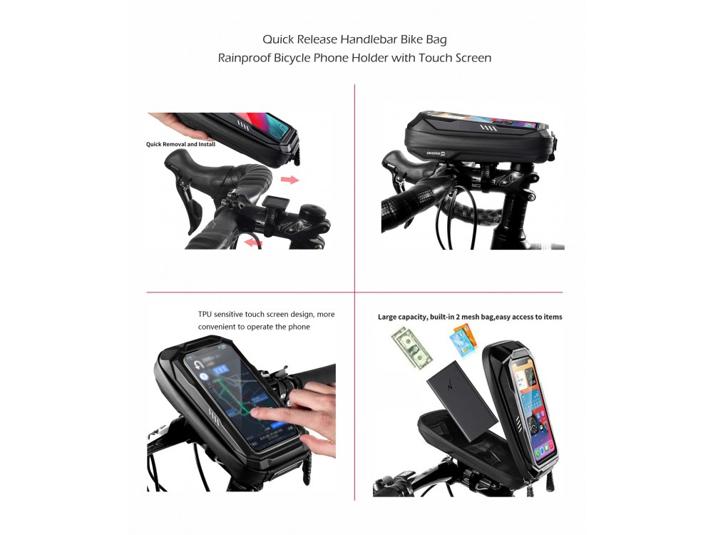Swissten Bike Bag, Bicycle Frame Bag with Smartphone Case & Waterproof Cover