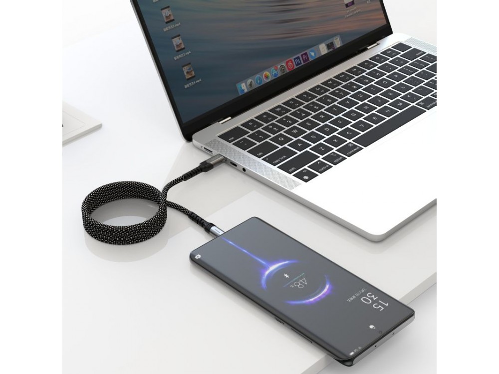 Swissten Braided Magnetic Καλώδιο 1μ. USB-C σε USB-C Μαγνητικό με Νάυλον ύφανση, Black