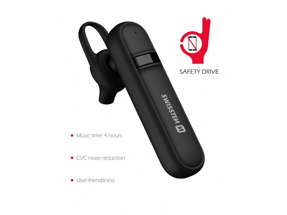 Swissten Caller Lightweight Bluetooth Headset, In-ear Handsfree Ακουστικό, Black
