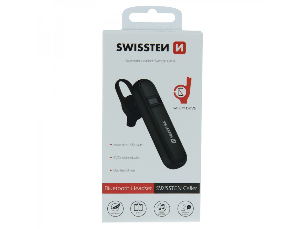 Swissten Caller Lightweight Bluetooth Headset, In-ear Handsfree Ακουστικό, Black