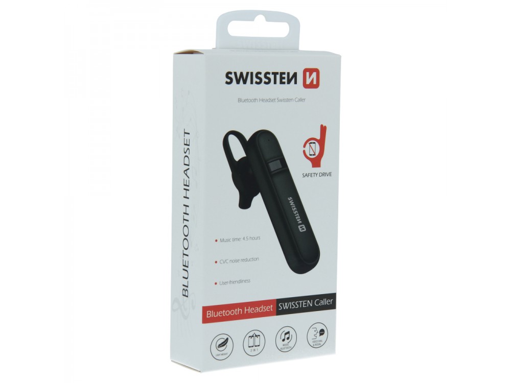 Swissten Caller Lightweight Bluetooth Headset, In-ear Handsfree Ακουστικό, Black