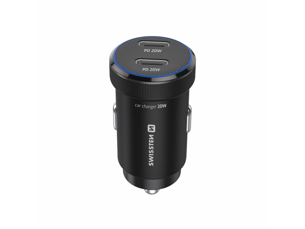 Swissten Car Charger, Φορτιστής Αυτοκινήτου 20W με PD3.0 με 2 Θύρες USB-C + Καλώδιο Type-C, Black