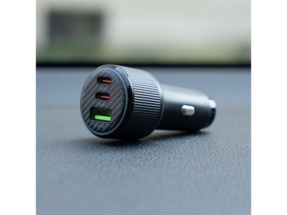 Swissten Car Charger, Φορτιστής Αυτοκινήτου 95W με PD3.0 & QC4.0 με 2 Θύρες USB-C + USB-A & Blue LED light, Black