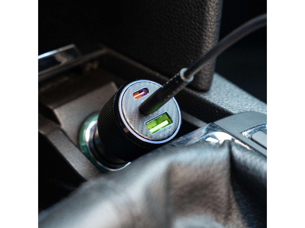 Swissten Car Charger, Φορτιστής Αυτοκινήτου 95W με PD3.0 & QC4.0 με 2 Θύρες USB-C + USB-A & Blue LED light, Black