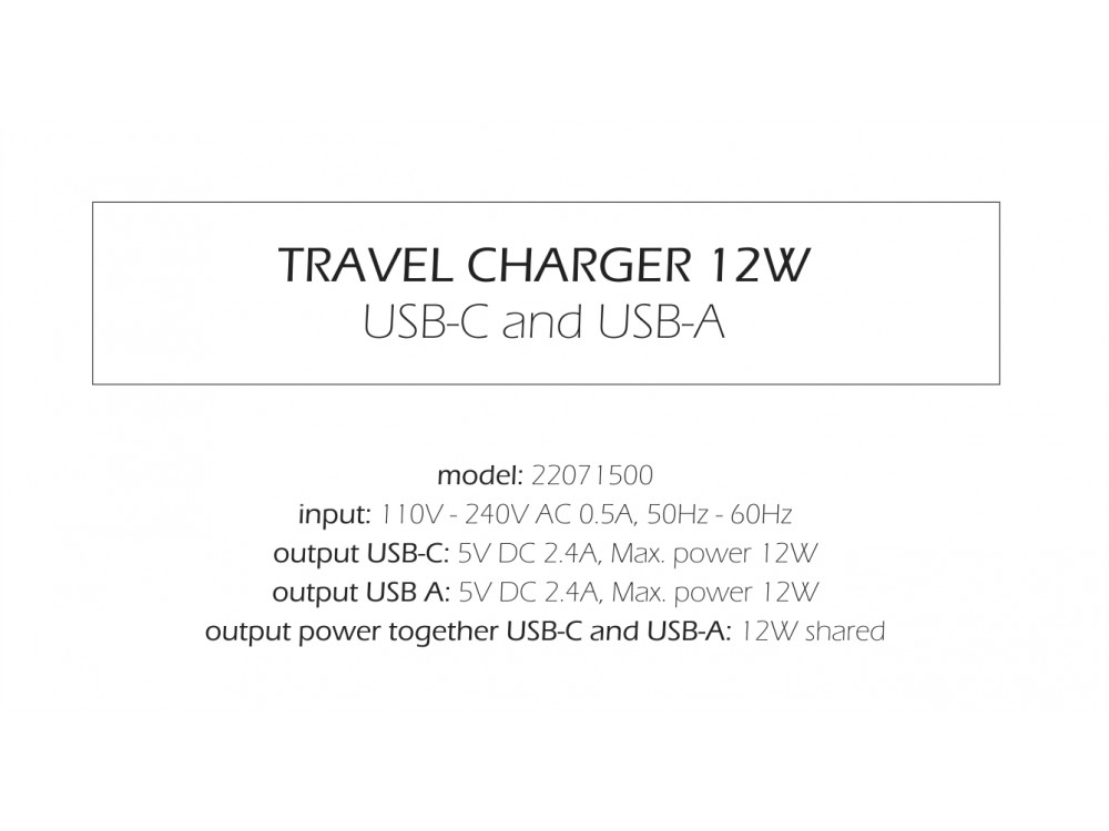 Swissten Compact Charger, Φορτιστής πρίζας 2-θυρών 12W με Type-C & USB-A, Black