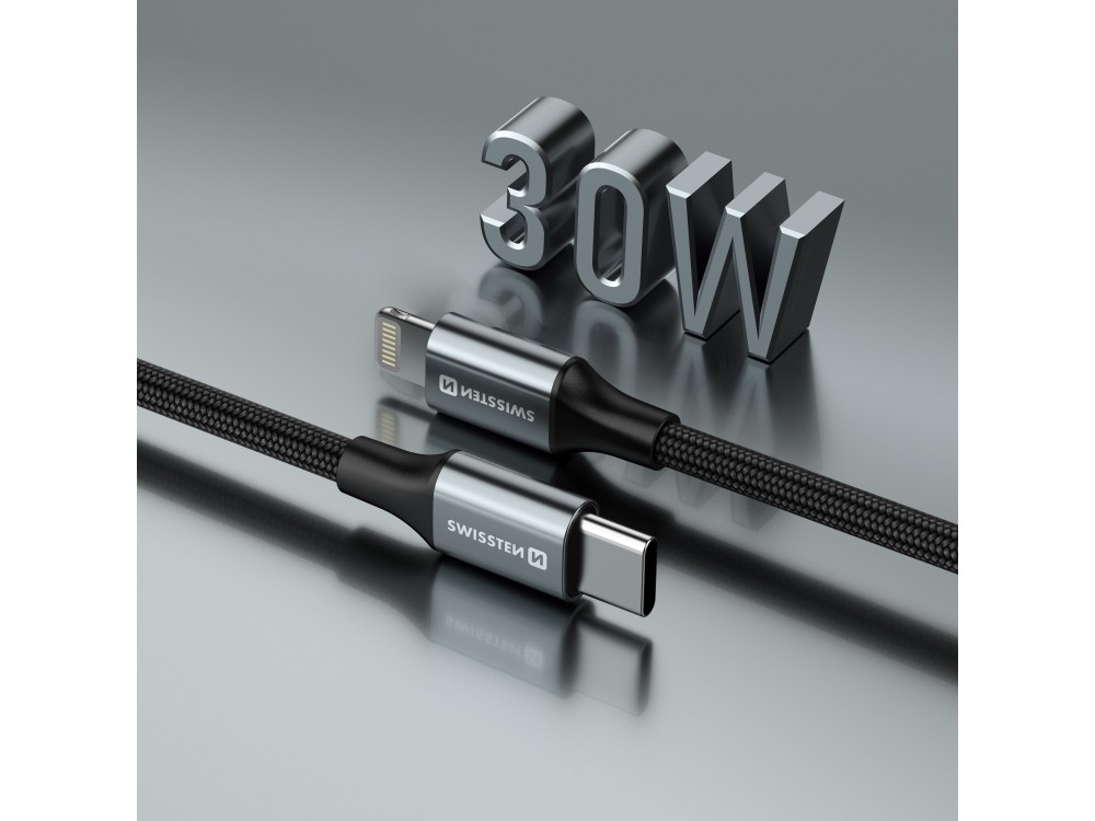 Swissten Durable Textile II USB-C σε Lightning Καλώδιο 1.5μ. με Νάυλον ύφανση, Black