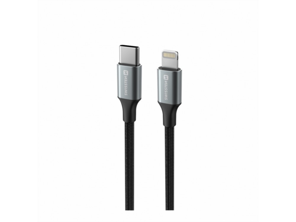 Swissten Durable Textile II USB-C σε Lightning Καλώδιο 1.5μ. με Νάυλον ύφανση, Black