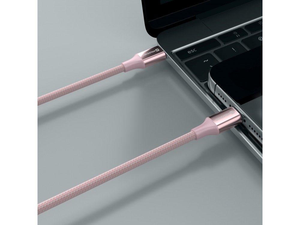 Swissten Durable Textile II USB-C σε Lightning Καλώδιο 1.5μ. με Νάυλον ύφανση, Pink